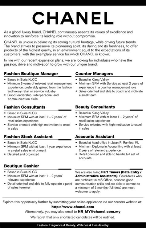 chanel jobs hamburg|chanel job description.